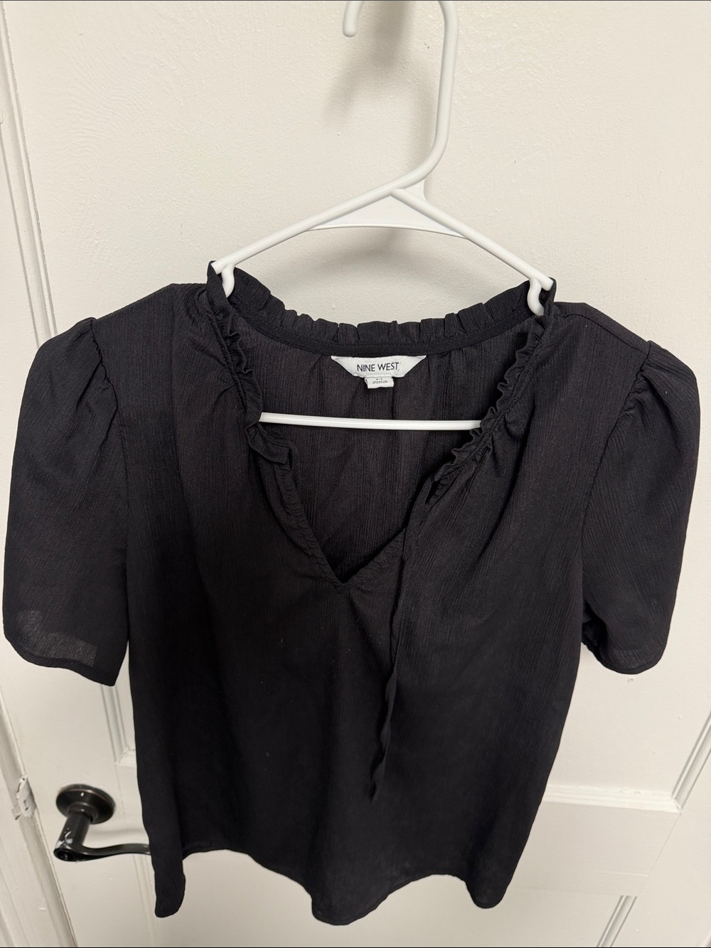 Nine West Black Ruffle Tie-Front Blouse